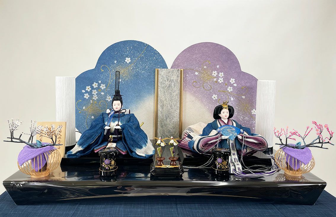 雛人形 芳崎作 親王飾り 藍＆愛 桃の節句 おひなさま 女の子 麻和紙 藍